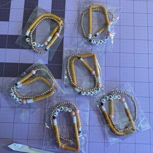 Plunder Designs Yellow Pencil Beaded Bracelets with Teach Charm